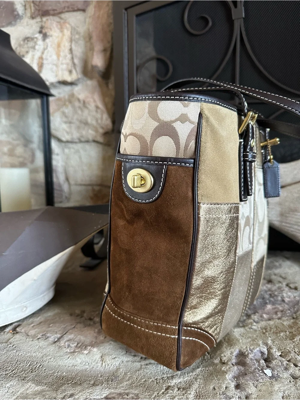 Coach Patchwork Tote in Gold, Brown and Tan